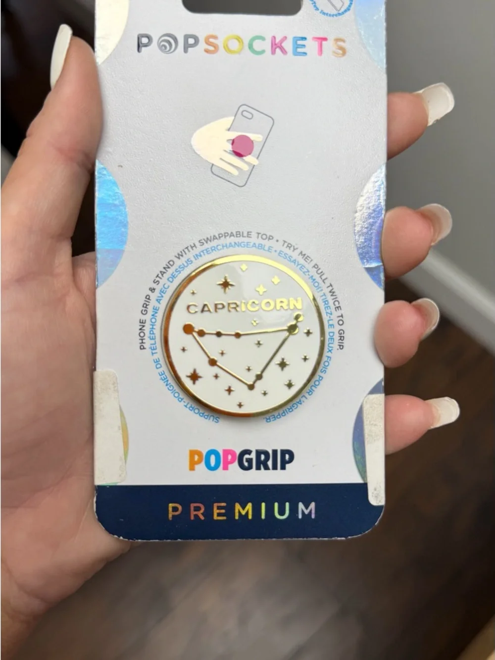 PopSockets PopGrip Premium Capricorn cell Phone Grip - White & Gold
